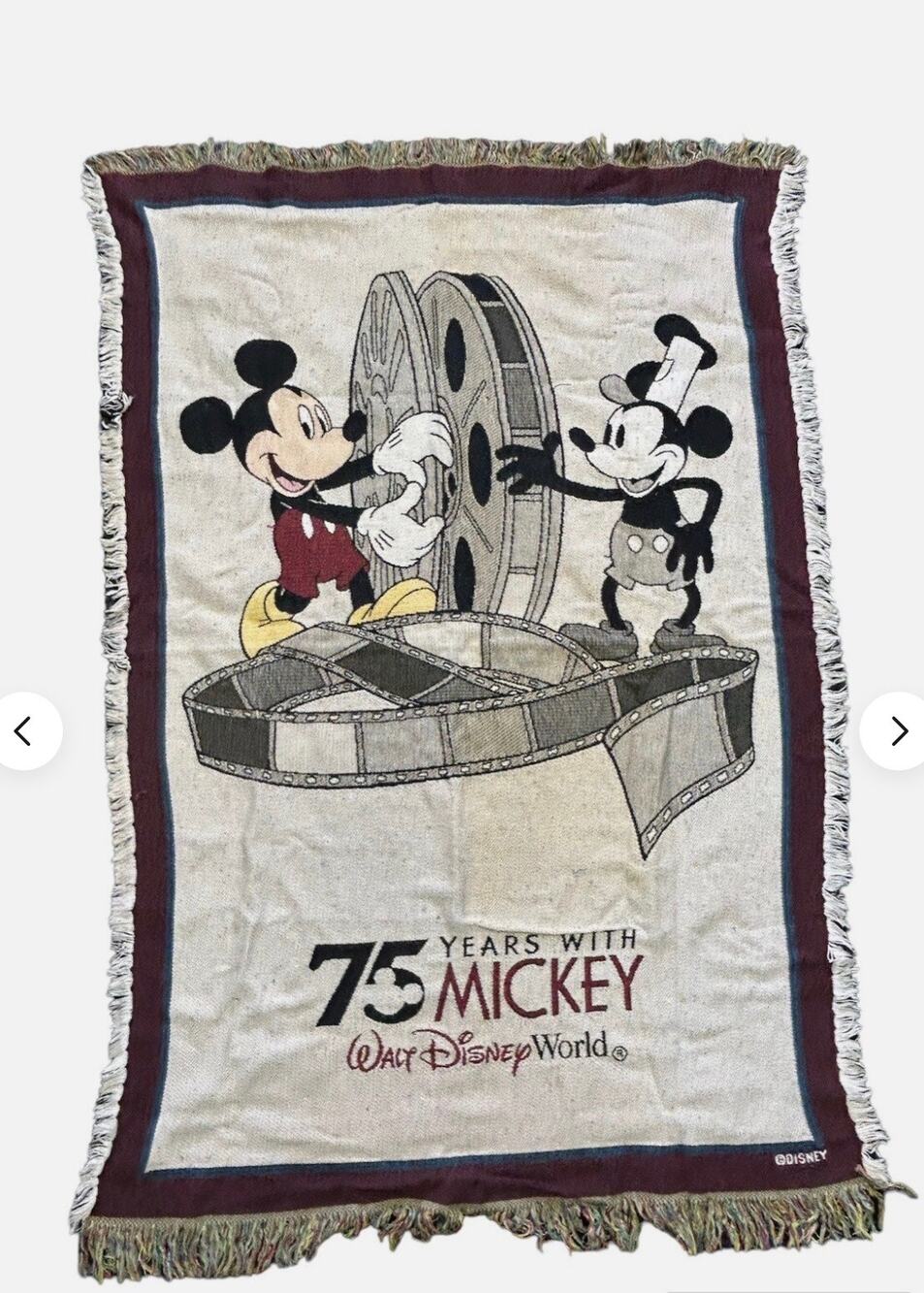 Walt Disney 75 Years With Mickey Mouse Woven Tapestry Throw 46x67 NWT